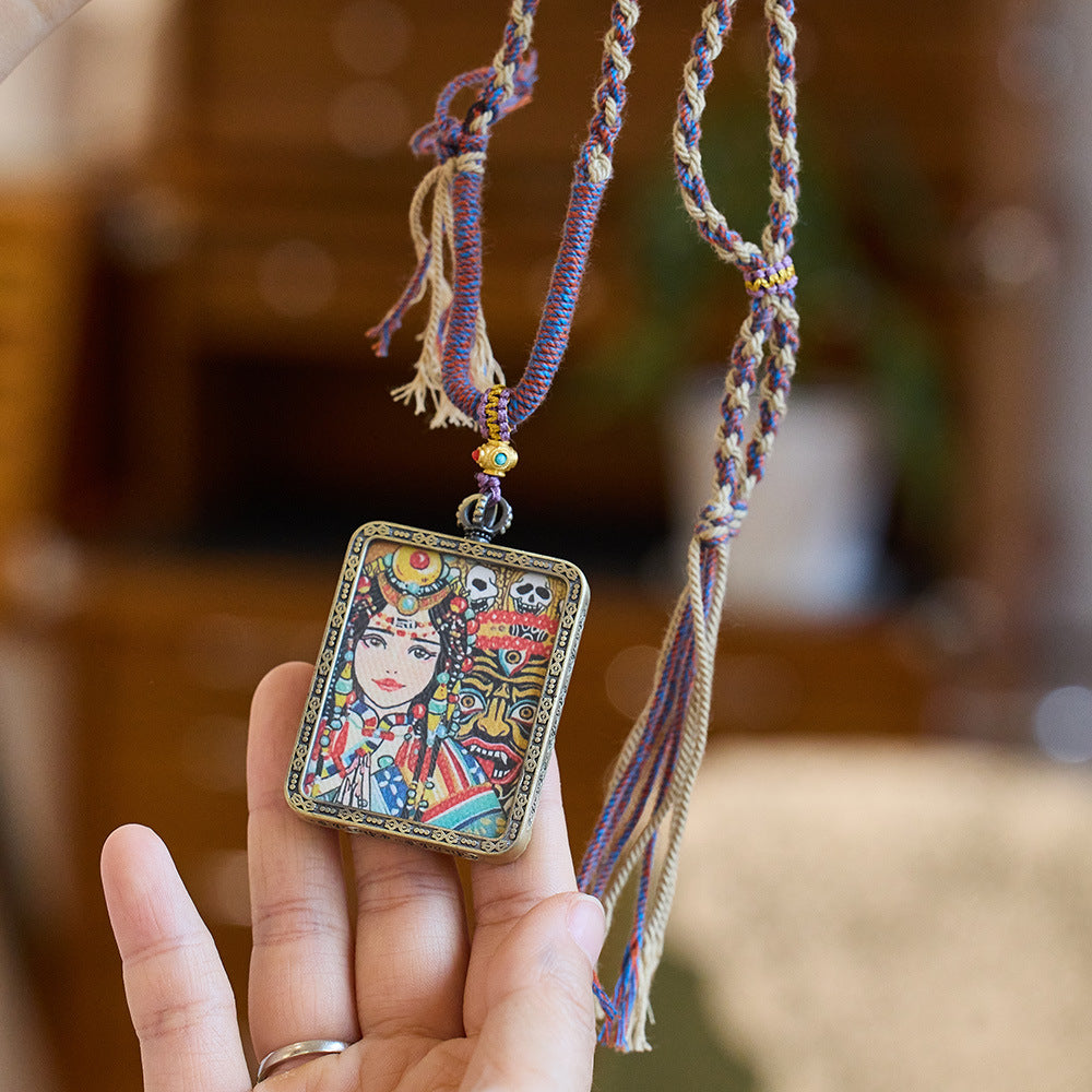 Tibetan Vintage Zaxilam Necklace Nepal Portable Past Life Present Life Thangka Gau Pendant