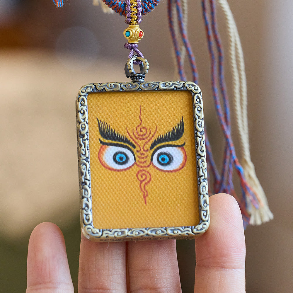 Tibetan Thangka Internet Celebrity Live Streaming Same Style Yellow Wealth God Necklace Creative Hand-Painted Gau Pendant Couple Ornament