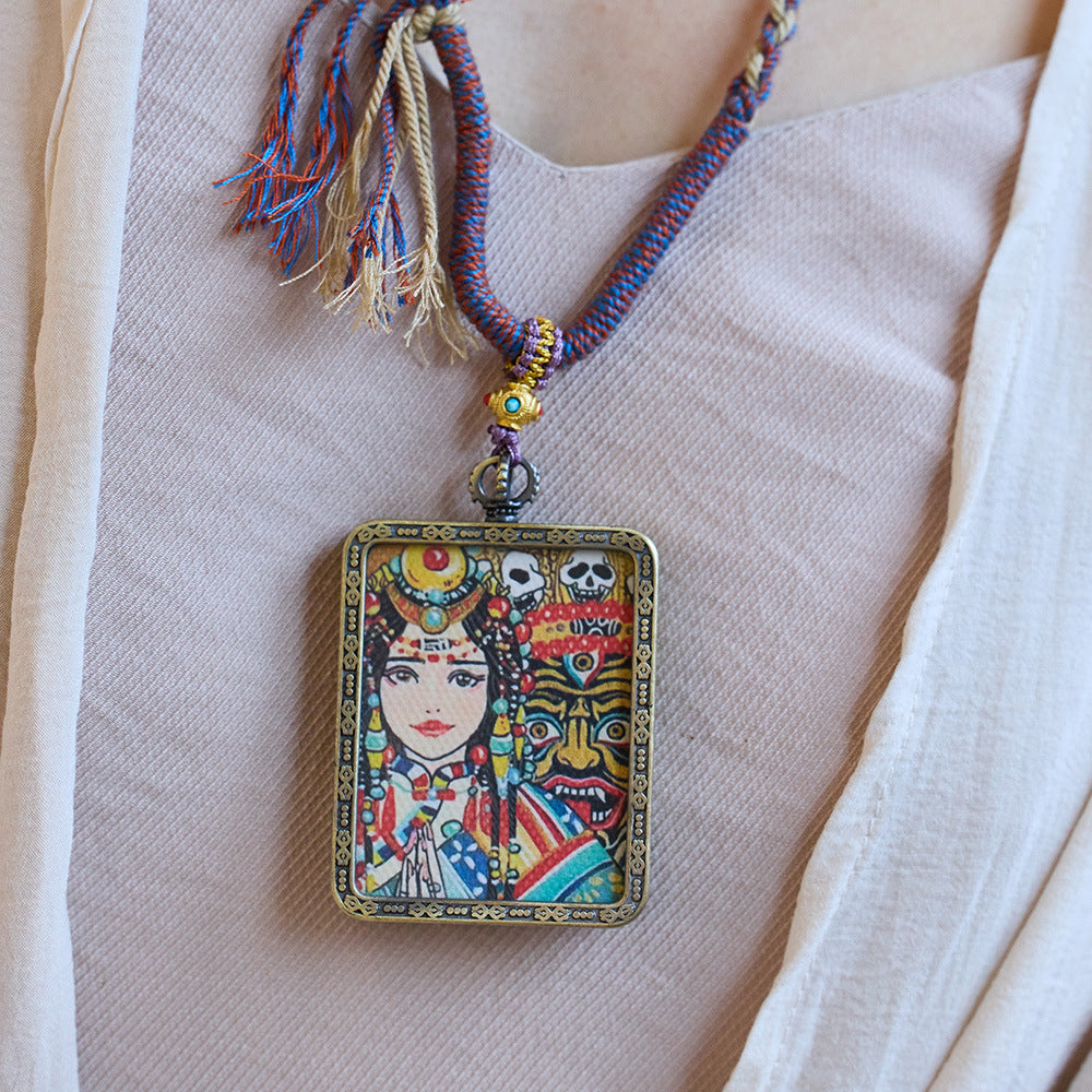 Tibetan Vintage Zaxilam Necklace Nepal Portable Past Life Present Life Thangka Gau Pendant