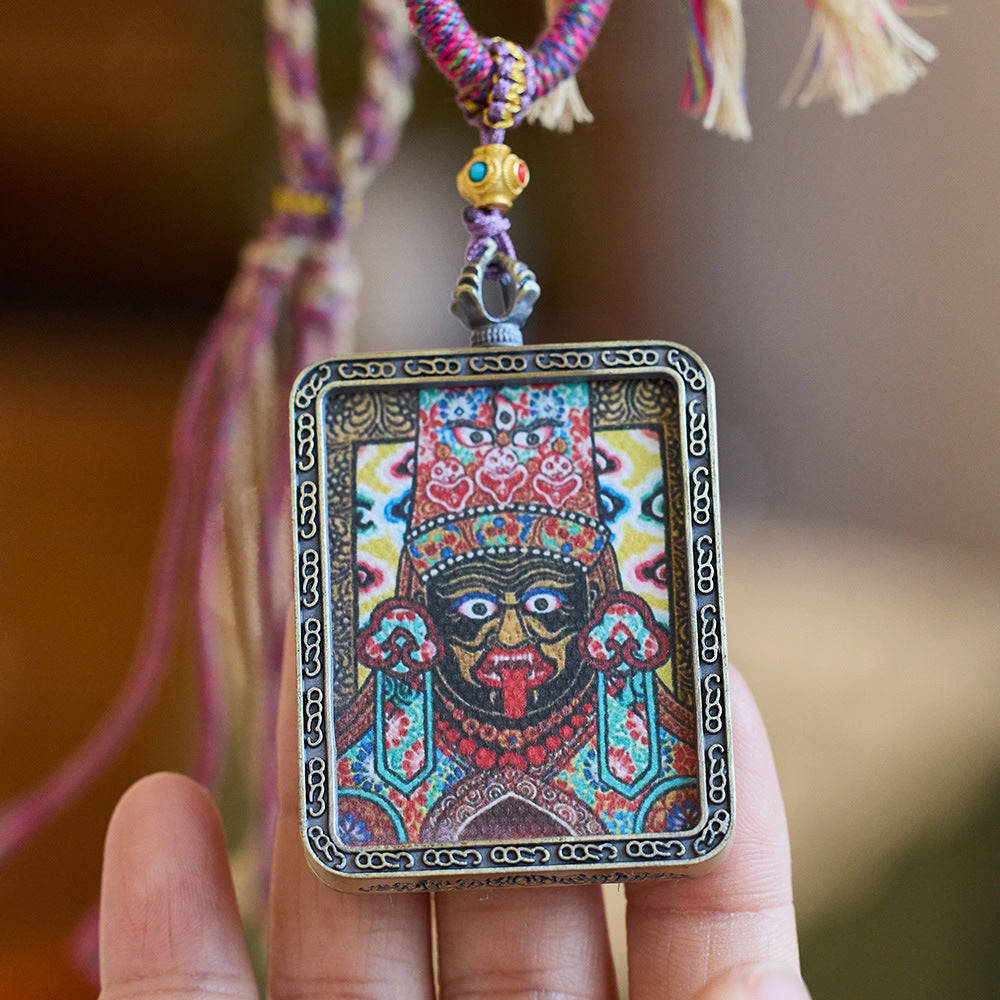 "Tibetan Zajilam Zodiac Life Buddha Hand-Painted Thangka Gau Pendant Unisex Past Life Present Life Necklace"