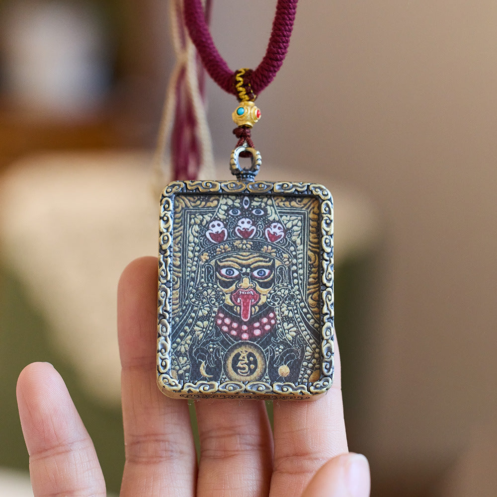 "Tibetan Zajilam Zodiac Life Buddha Hand-Painted Thangka Gau Pendant Unisex Past Life Present Life Necklace"