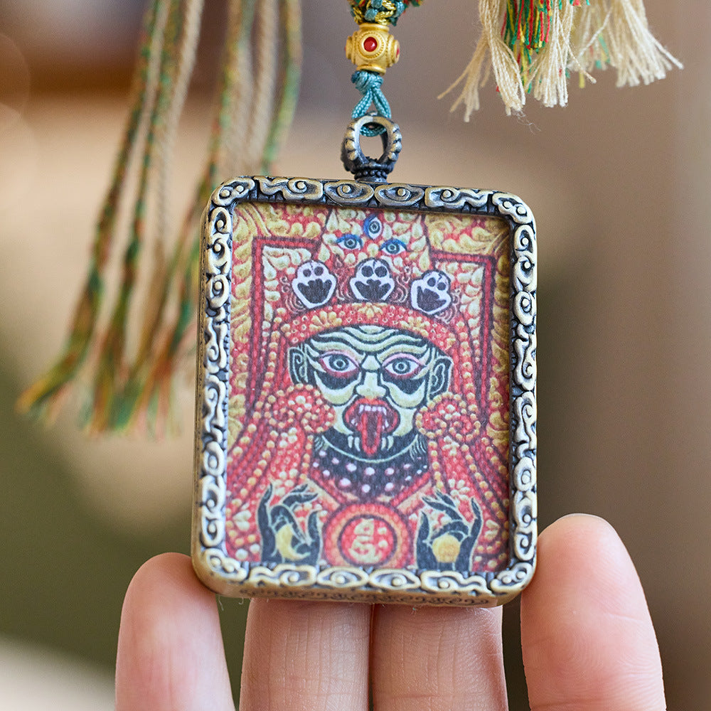 "Tibetan Zajilam Zodiac Life Buddha Hand-Painted Thangka Gau Pendant Unisex Past Life Present Life Necklace"